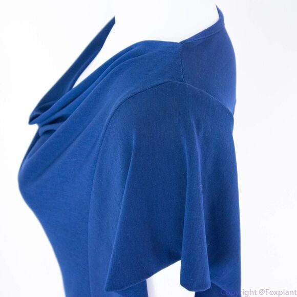 Komarov USA-made navy blue drop cowl neck dolman sleeve dress, L - Picture 6 of 16